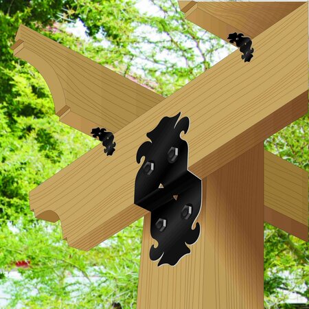 Nuvo Iron BLACK GALVANIZED STEEL 6in DECORATIVE POST TO BEAM SUPPORTS, 2PK P2B6